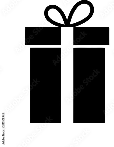 Black silhouette of a wrapped gift box with a bow.