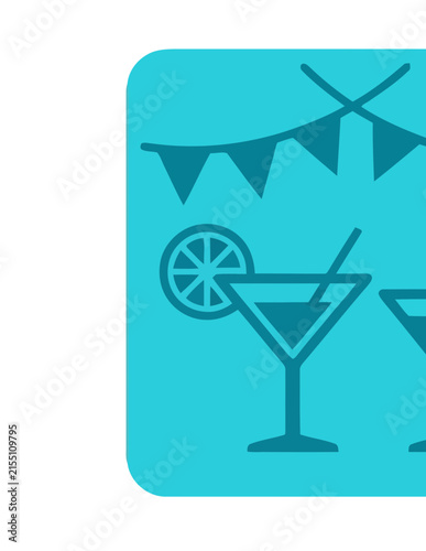 Blue cocktail glass icon with lemon and bunting.