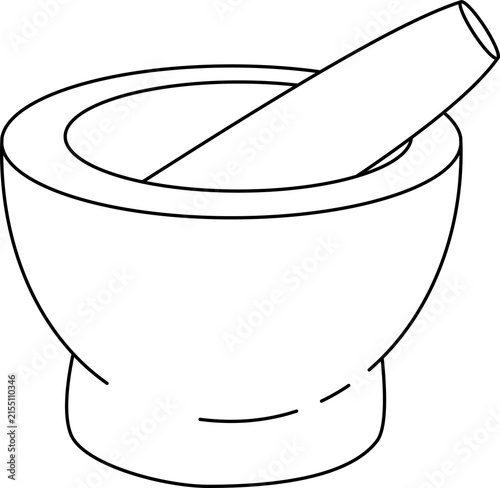 Cuadro en lienzo Mortar and pestle line drawing for coloring and cooking education