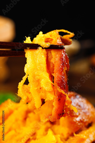 Baked Sweet Potato Shandong Style - Yummy Roasted Chinese Street Food with Chopsticks