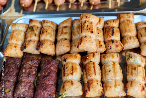 Grilled minced meat at street market