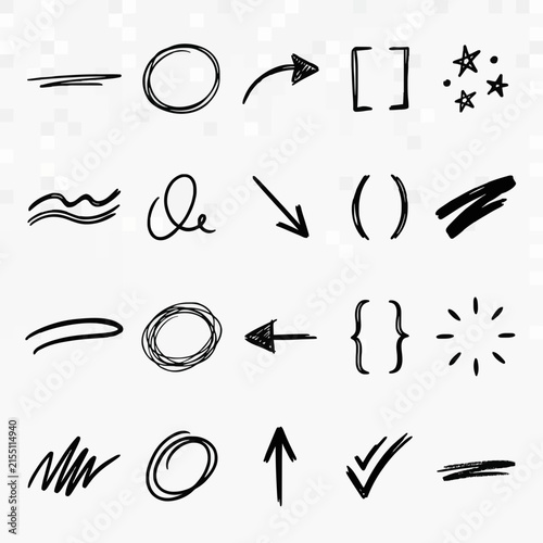 Fotografie Set of hand drawn doodle elements featuring arrows circles brackets and decorati