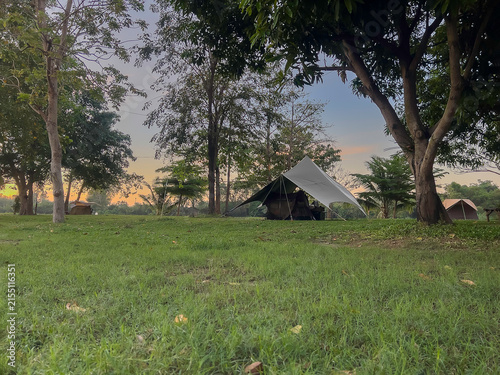 Camping on mountain nature landscape activity outdoor for destination leisure. Travel Concept