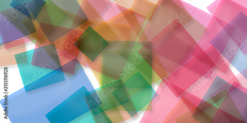 Fotografie A vivid abstract composition of overlapping geometric shapes in pink, teal, green, and lavender, creating a dynamic, optimistic mood for creative design and branding