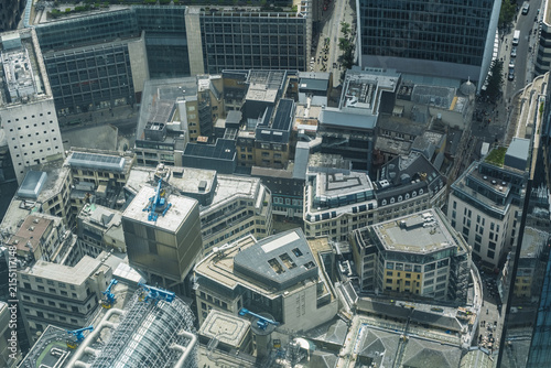View of dense urban architecture with modern and historic buildings in the city center of London, England, United Kingdom.