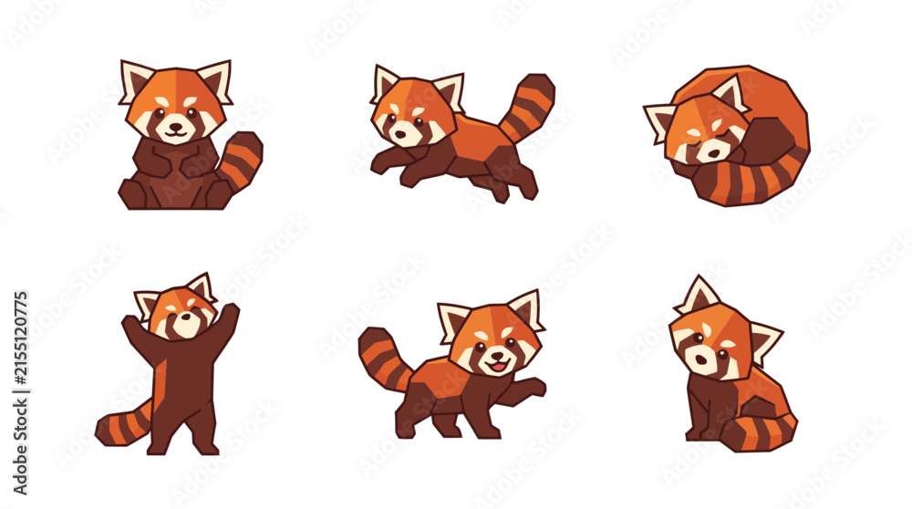 Fototapeta premium Set of cute red panda characters in various poses and expressions for design projects.