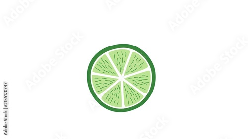 Seamless looping animation of a fresh lime slice floating and moving smoothly, a vibrant green tropical fruit with a juicy, colourful, and refreshing summer design.