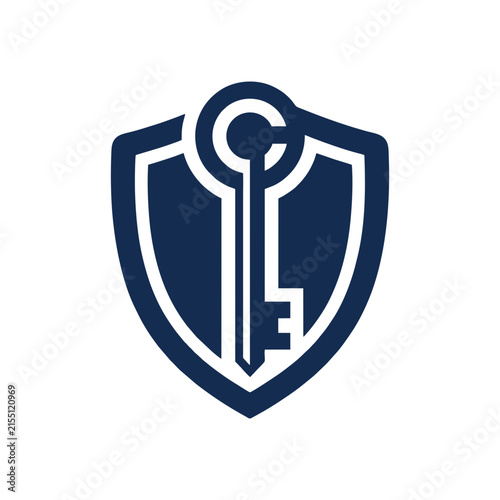 Canvas Print Secure access symbol featuring a shield with an ornate key positioned centrally