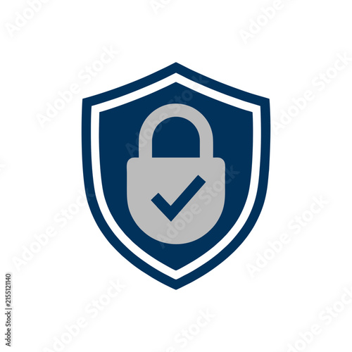 Digital security emblem featuring a shield with a lock and checkmark symbol signifying protected data and verified access for online safety assurance and confidential information guarding