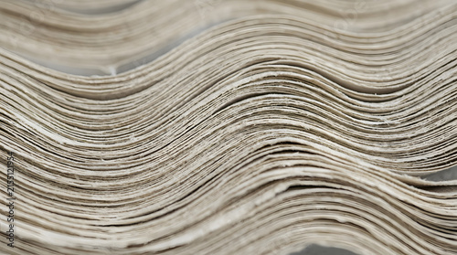 Close-up of wavy stacked paper sheets with natural texture