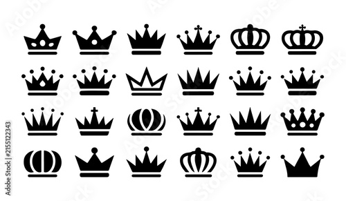 Fotografie Collection of black crown icons on white background, royal symbols for design and decoration projects