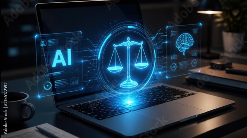 Futuristic Ai Law and Justice Concept on Laptop Screen