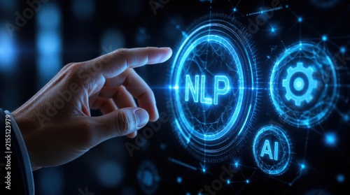 Futuristic Hand Pointing at Neon Nlp Ai Circuit Circles