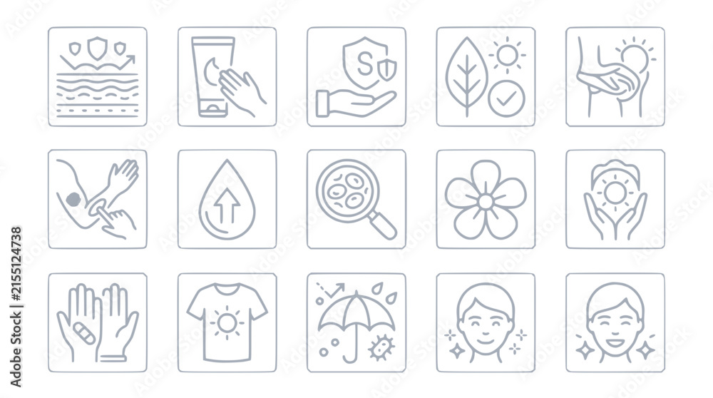 Fototapeta premium Set of Skin Protection and Care Icons on Transparent Background