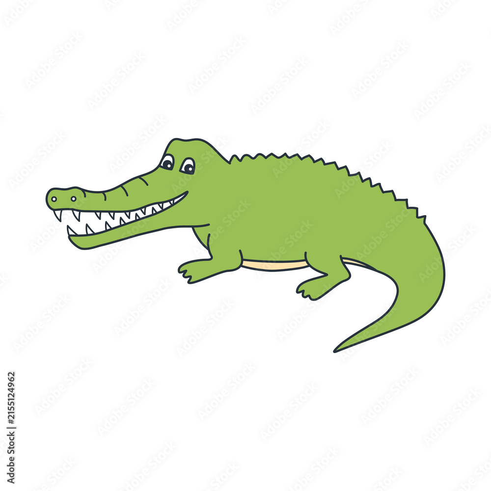 Obraz premium Cute Crocodile. Green Alligator isolated on Transparent background. Great for Reptile Lover, Amphibian Lover, Prints, Kids Projects
