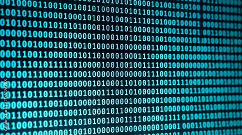 Rows of glowing blue binary code numbers consisting of zeros and ones display digital data streams on computer screen monitor surface representing information technology infrastructure