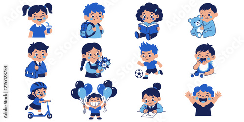 Obraz na plátne Collection of Cute Cartoon Children Playing and Celebrating.