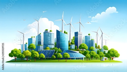 Sustainable city with green technology infrastructure.
