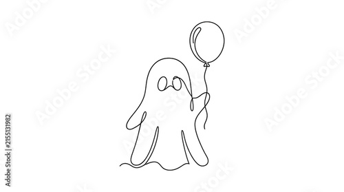 Dark minimalist ghost silhouette with balloon.