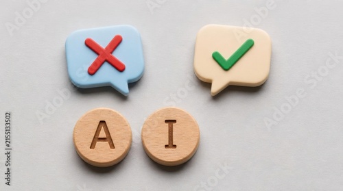 Colorful Checkmark and Cross Signs with Ai Letters on Wooden Discs