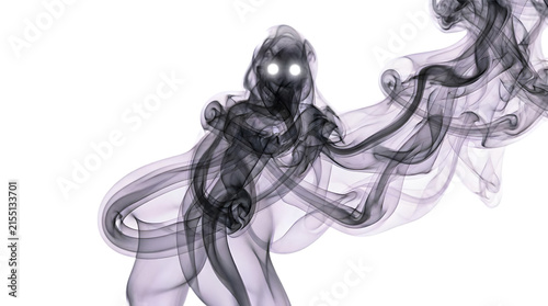 Dark smoke spirit silhouette with glowing white eyes.