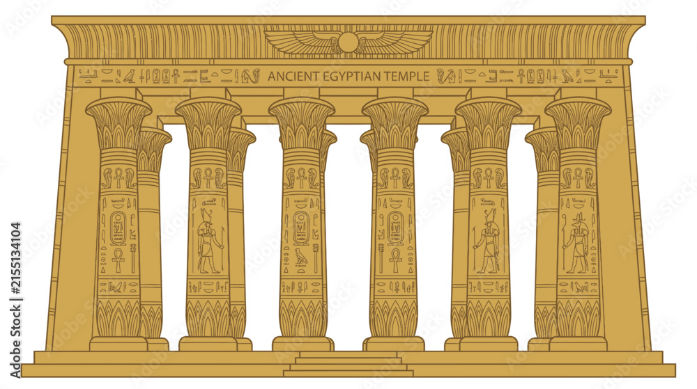 Fototapeta premium Ancient Egyptian Temple Facade with Hieroglyphs