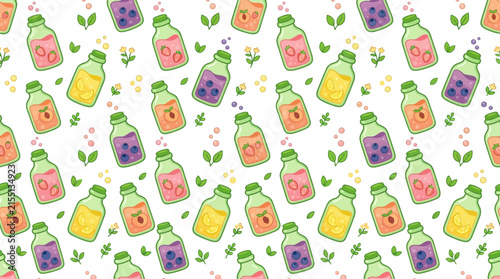 Cute fruit drink bottles seamless pattern