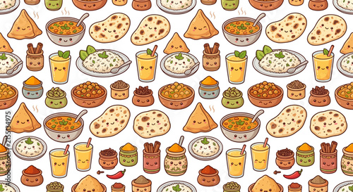 Cute Indian Food Kawaii Pattern