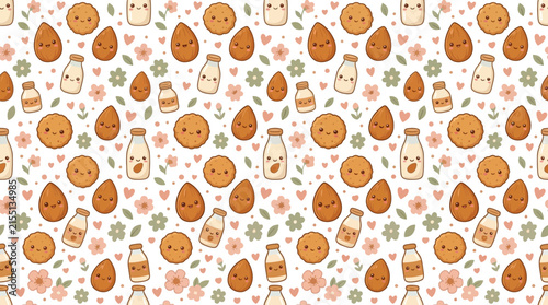Cute Kawaii Almond Milk and Cookies Pattern