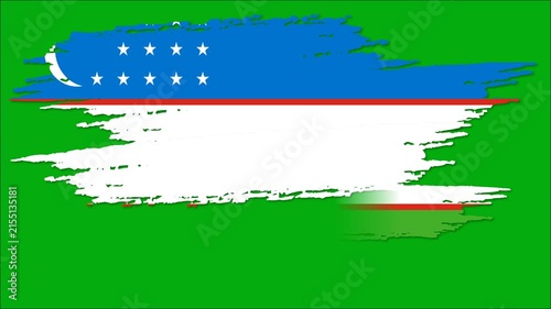 Uzbekistan Flag Brush Stroke Animation, Uzbek National Flag Paint Effect, Blue White Green Red Patriotic Background 4K