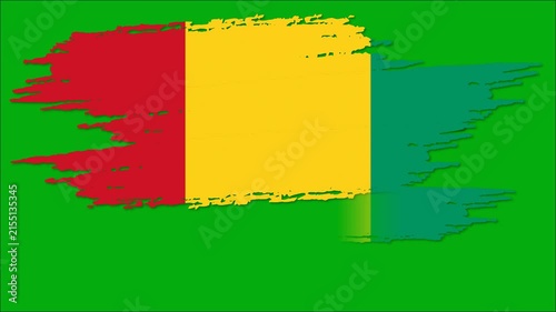 Guinea Flag Brush Stroke Animation, Guinean National Flag Paint Effect, Red Yellow Green Patriotic Background 4K