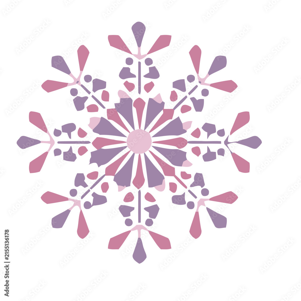Fototapeta premium Snowflake illustration in purple and pink
