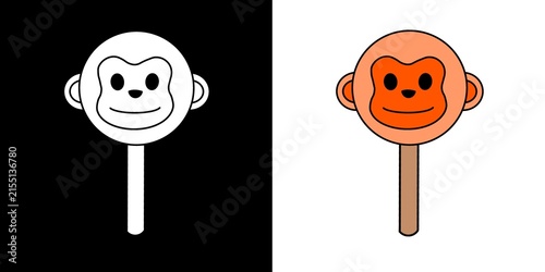 Photography Outline and colored drawing of a monkey-shaped ice pop.