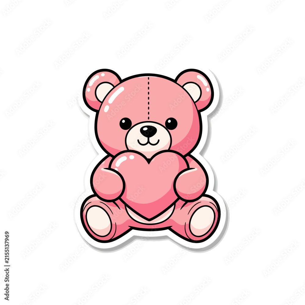 Fototapeta premium Cute pink teddy bear holding a heart