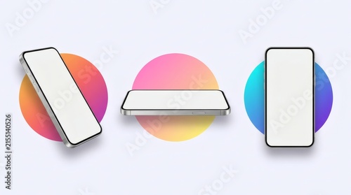 Modern smartphone mockup showcasing sleek design with vibrant gradient background display.
