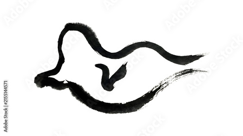 Minimalist black brushstroke forming a subtle ghost face.