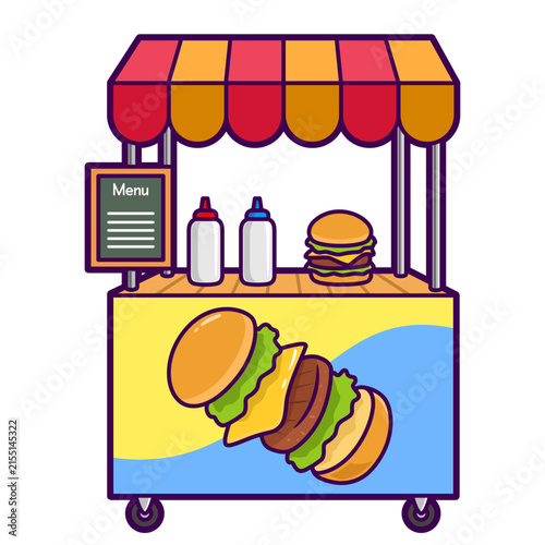 illustration of a portable booth with burger