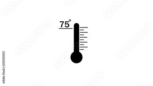 Minimalist thermometer animation showing 75 degrees temperature reading on white background, weather 4k Stock video .