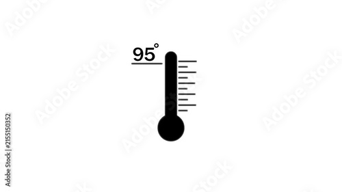 Minimalist thermometer animation showing temperature 95 degrees fahrenheit on white background, heat   4k Stock video .