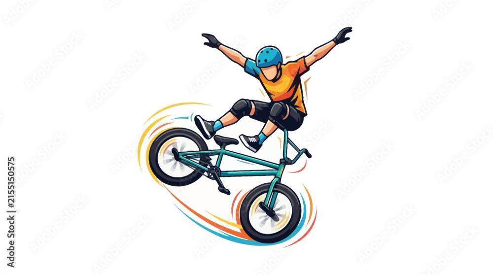 Obraz premium A stylized illustration of a BMX rider performing an impressive mid-air stunt on a bicycle.