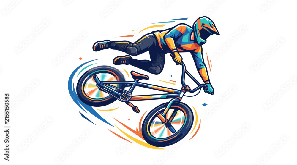Fototapeta premium Dynamic illustration of a BMX rider performing an aerial stunt.