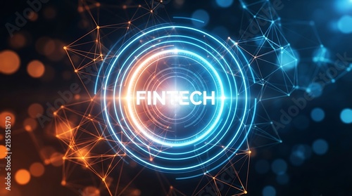 Circular fintech design with neon glow and connected network points, big data