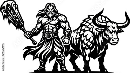 Canvastavla Mythical warrior with powerful beast