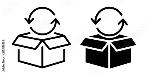 Recycle box with arrow leaf circle icon set. Collection symbol and sign for design recycle product label, logo, badge, symbol, banner, sticker, stamp, line, black, flat vector, isolated illustration.
