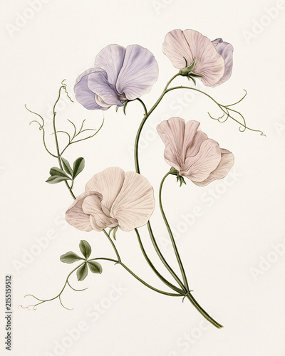 Vintage Botanical Illustration Collection – Aromatic Flowers and Fragrance Plants_pea flowers with delicate tendrils