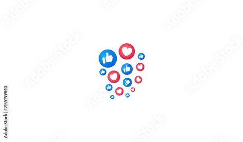 Group of social media reaction heart and thumbs up icons with reaction, feedback
