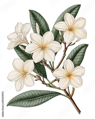Vintage Botanical Illustration Collection – Aromatic Flowers and Fragrance Plants_frangipani branch