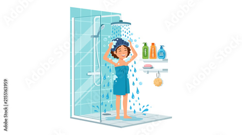 Woman showering in a modern bathroom