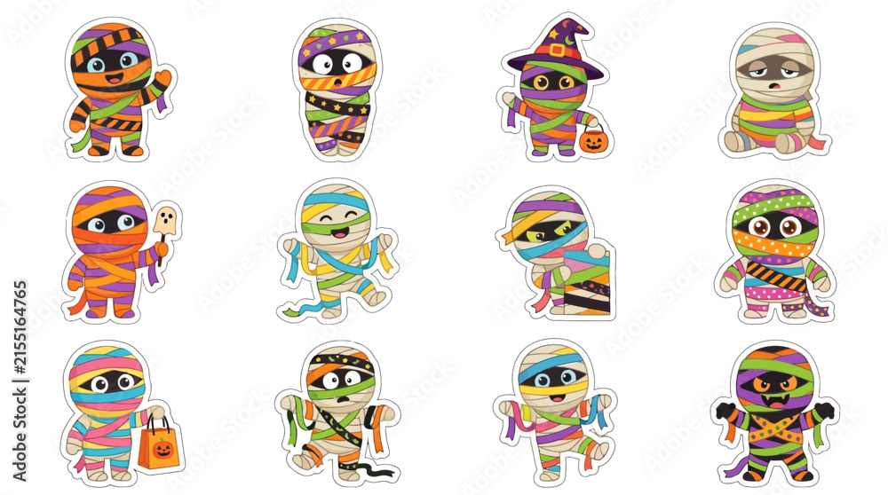 Fototapeta premium Cute Mummy Characters Collection Isolated Transparent Background