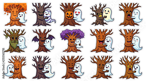 Cute Halloween Trees and Ghosts Friends Stickers